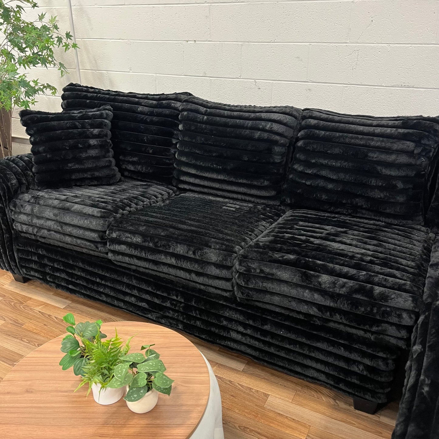 4250 Fluffy Corduroy L Sectional Couch - Panther Black