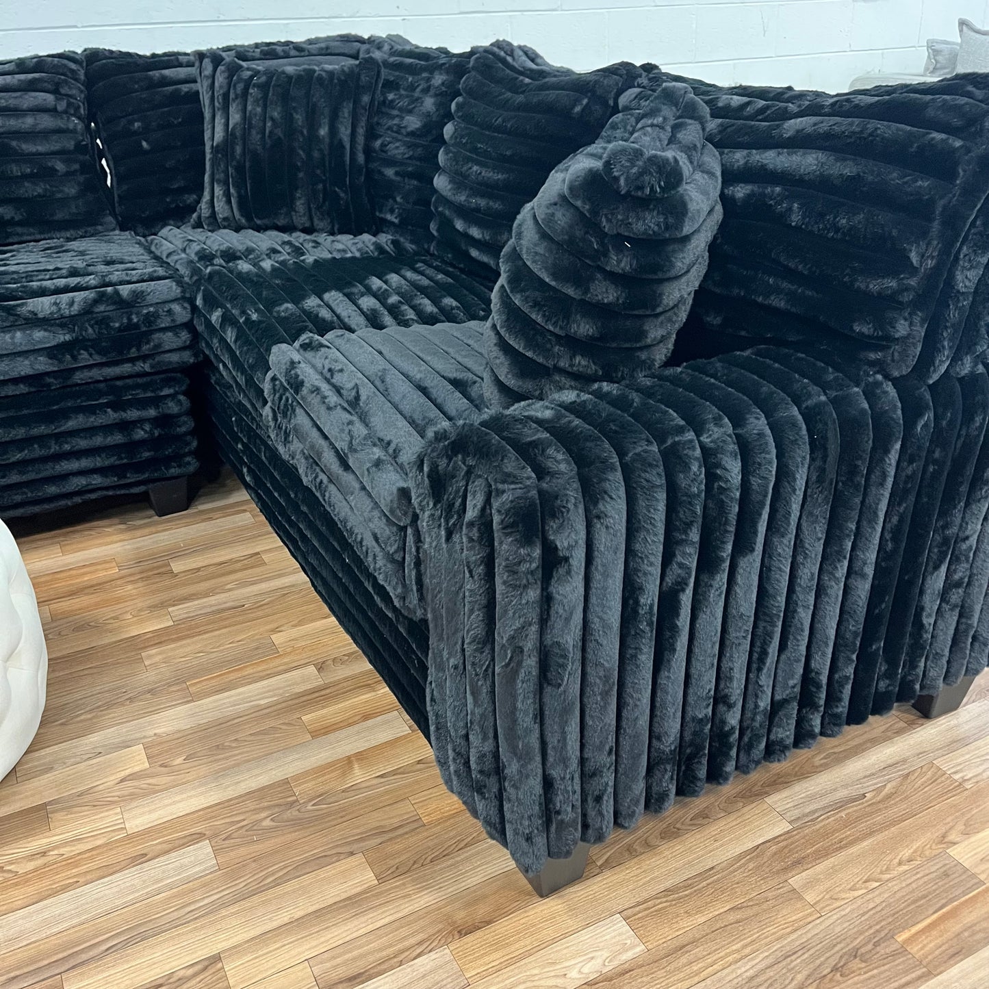 4250 Fluffy Corduroy L Sectional Couch - Panther Black