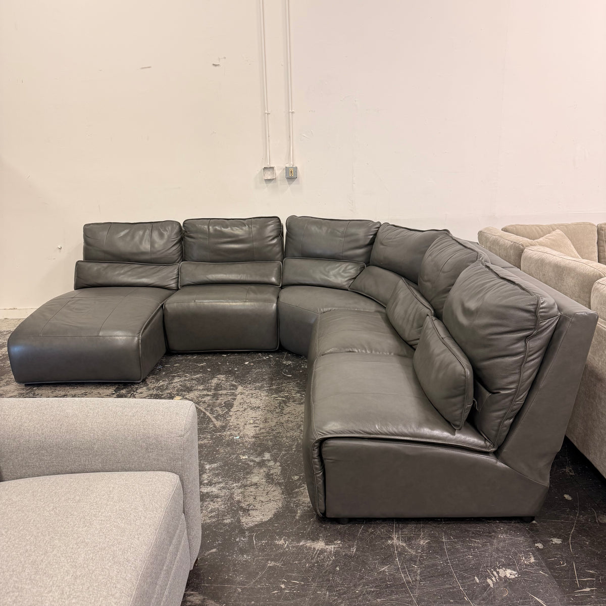 Grey Leather Reclining sectional