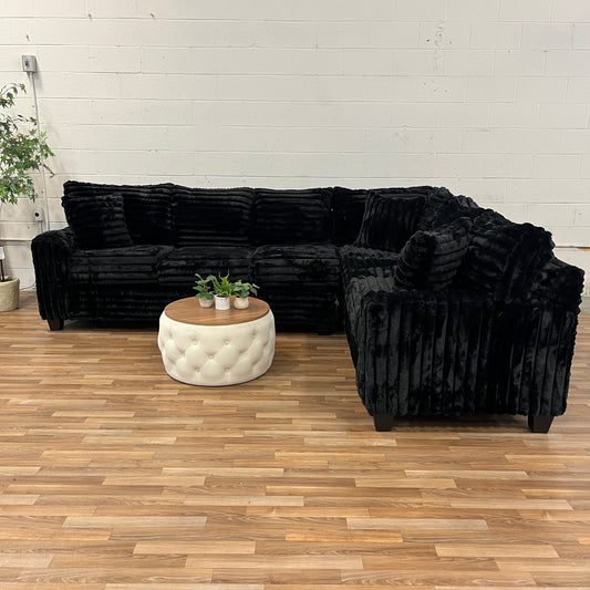 4250 Fluffy Corduroy L Sectional Couch - Panther Black