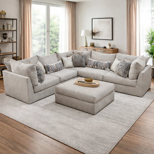 Mercer Modular 5 Piece Sectional in Cream
