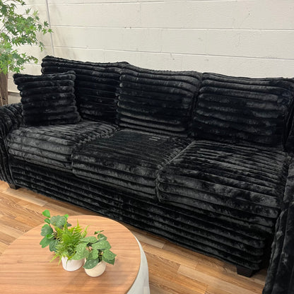 4250 Fluffy Corduroy L Sectional Couch - Panther Black
