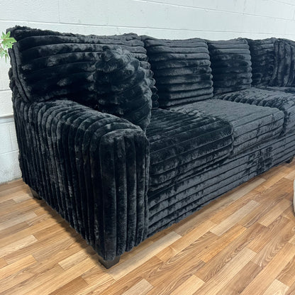 4250 Fluffy Corduroy L Sectional Couch - Panther Black