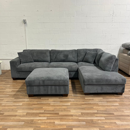 Thomasville Artesia Corduroy Sectional with Ottoman
