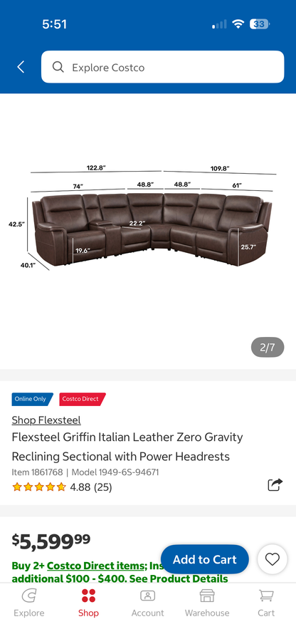 Flexsteel Griffin Leather Reclining Sectional