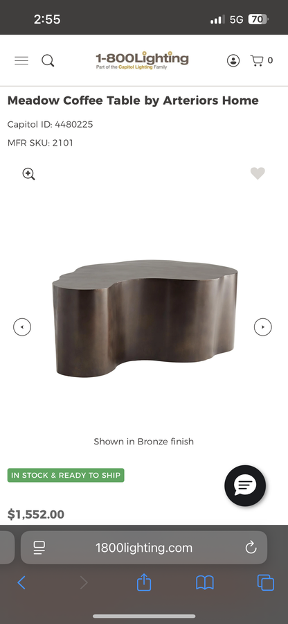 Anteriors Home Meadows Coffee Table - Bronze