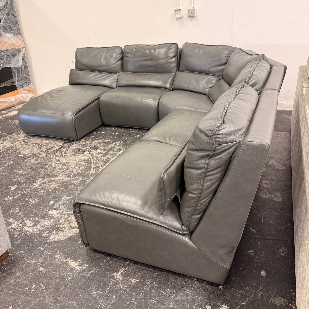 Grey Leather Reclining sectional