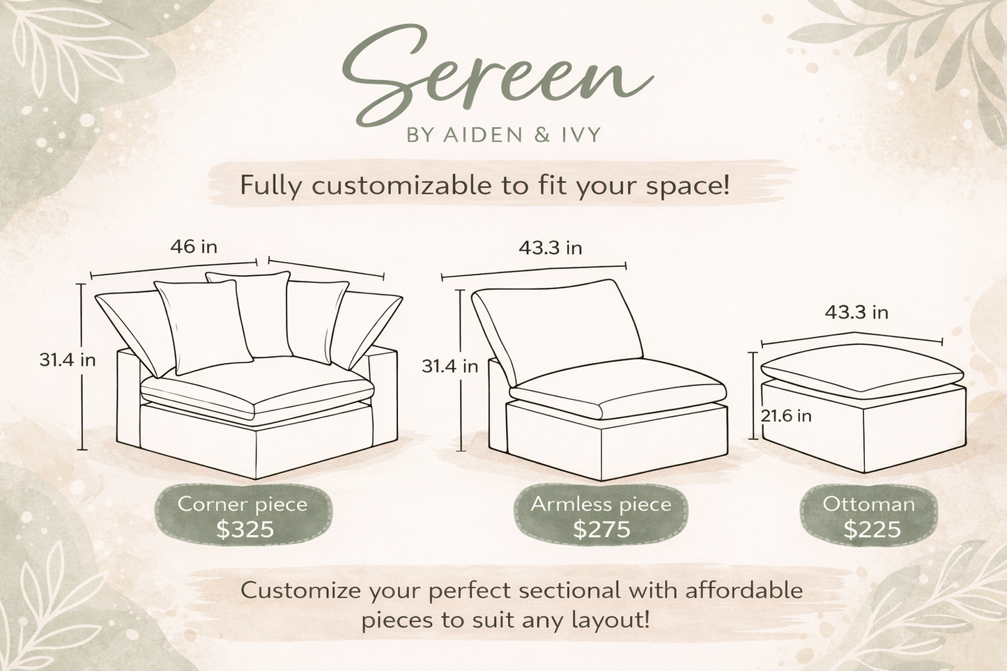 Sereen Ottoman and Armless Piece