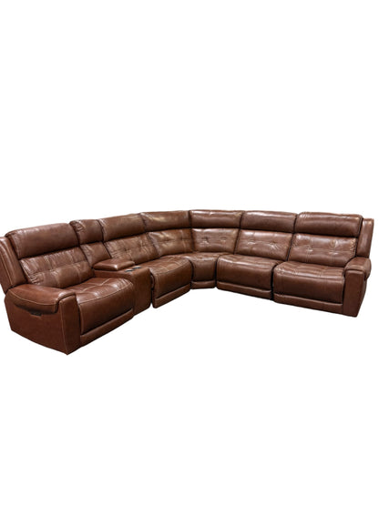 Brown Leather Electric Reclining Sectional