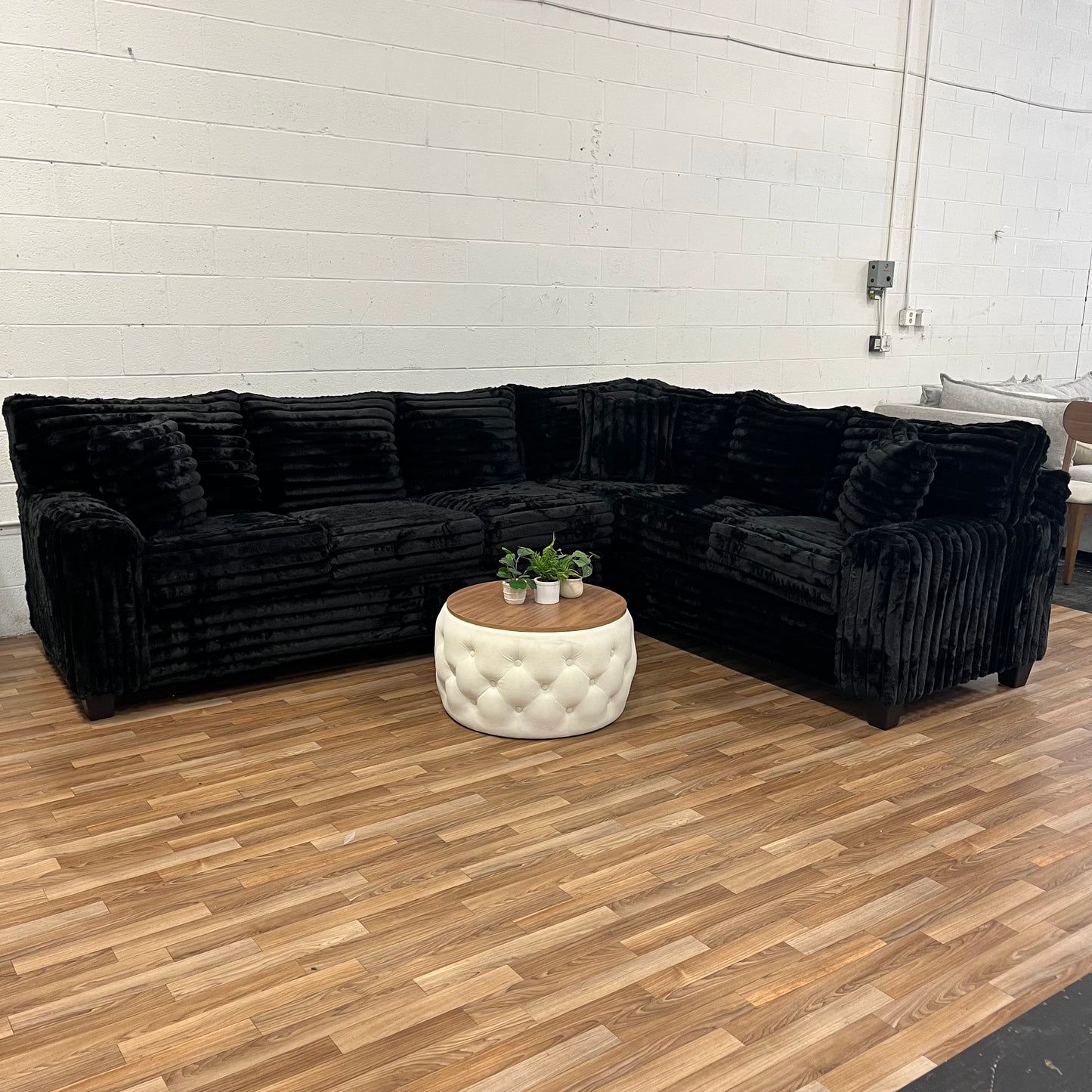 4250 Fluffy Corduroy L Sectional Couch - Panther Black