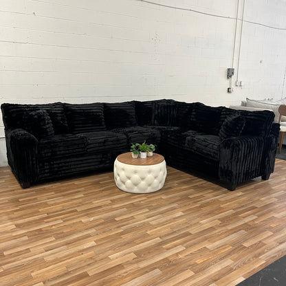 4250 Fluffy Corduroy L Sectional Couch - Panther Black